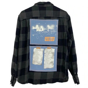 Dave Matthews Band Flannel Shirt Unisex Medium Large Black Grey Buffalo Plaid